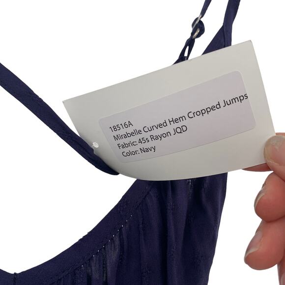 2/$30 FORTUNE Swimwear Jumpsuit Size S Mirabelle Curved Hem Cropped Navy NEW - Picture 4 of 6